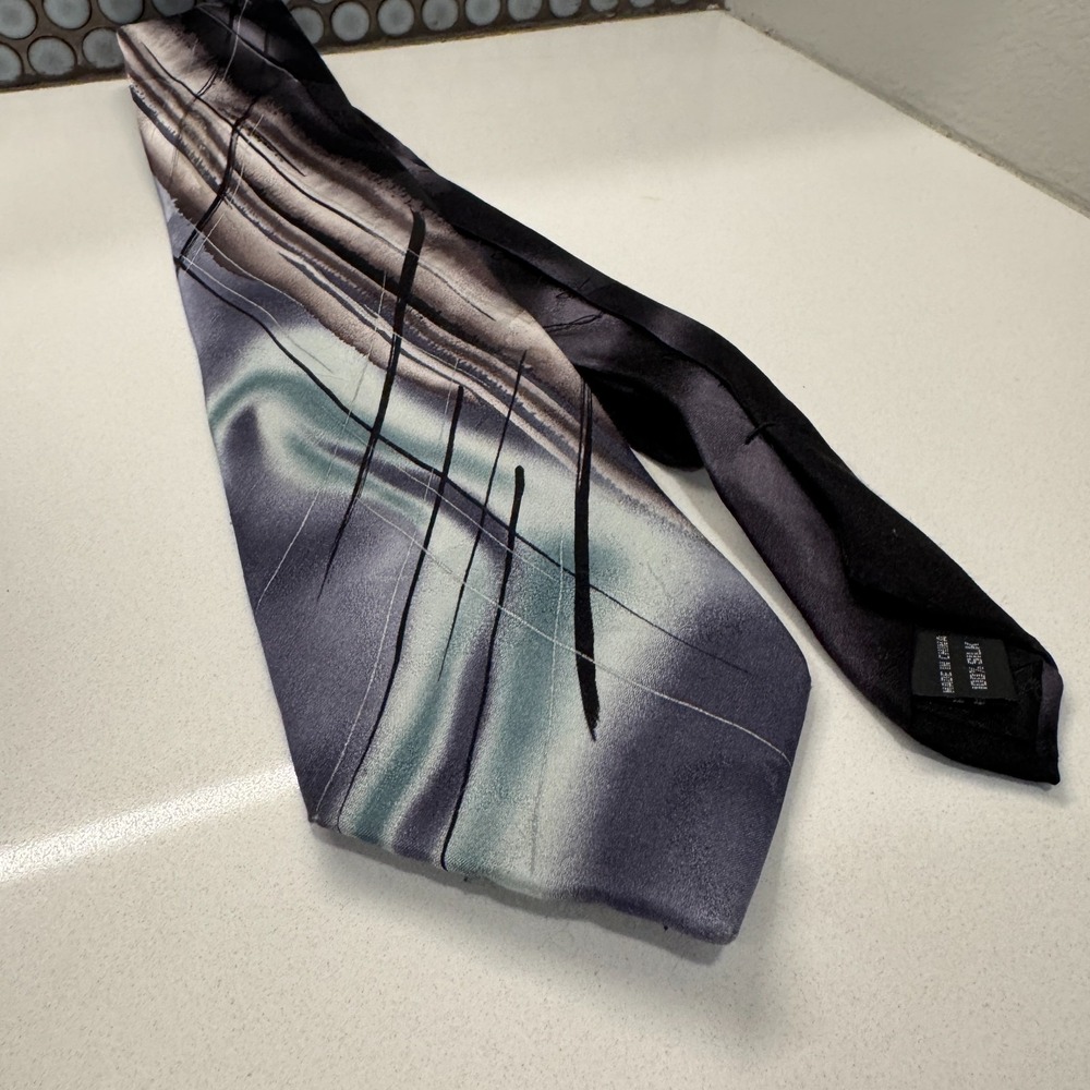 J. Garcia Tie Gray Abstract 100% Silk Desert Storm Collection Necktie 60" Adult